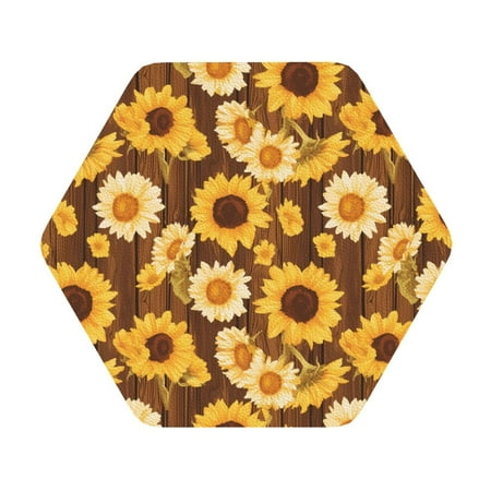 

Salouo Vintage Wood Grain Sunflower A Print Round Coaster Drink Coasters Leather Bar Beer Beverage Coasters for Drinks Set of 4 for Tabletop Protection Coffee Table Decor