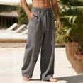 thumbnail image 4 of Miluxas Men's Breathable Loose Fit Cotton Linen Pants Baggy Elastic Waist Casual Trousers Solid Drawstring Summer Sweatpants Gray XXL(XXL), 4 of 4