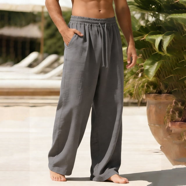 Ceisia Men's Linen Blend Loose Wide Leg Casual Pants with Elastic Drawstring Waist & Pockets Gray S Gifts