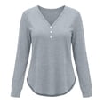 thumbnail image 4 of hoksml Women's V Neck Henley Long Sleeve T Shirt, 3 Button Front Curved Hem Casual Blouse, Loose Fit Basic Top Solid Colors, 4 of 6