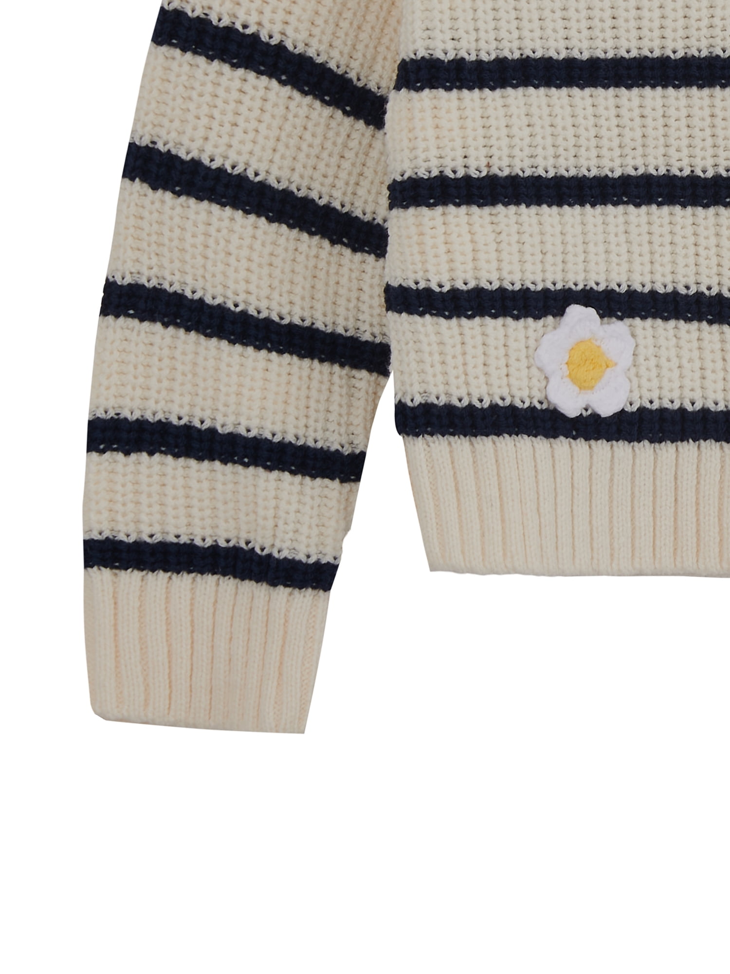 Wonder Nation Toddler Girls' Long Sleeve Stripe Daisy Sweater, Sizes 12M-3T