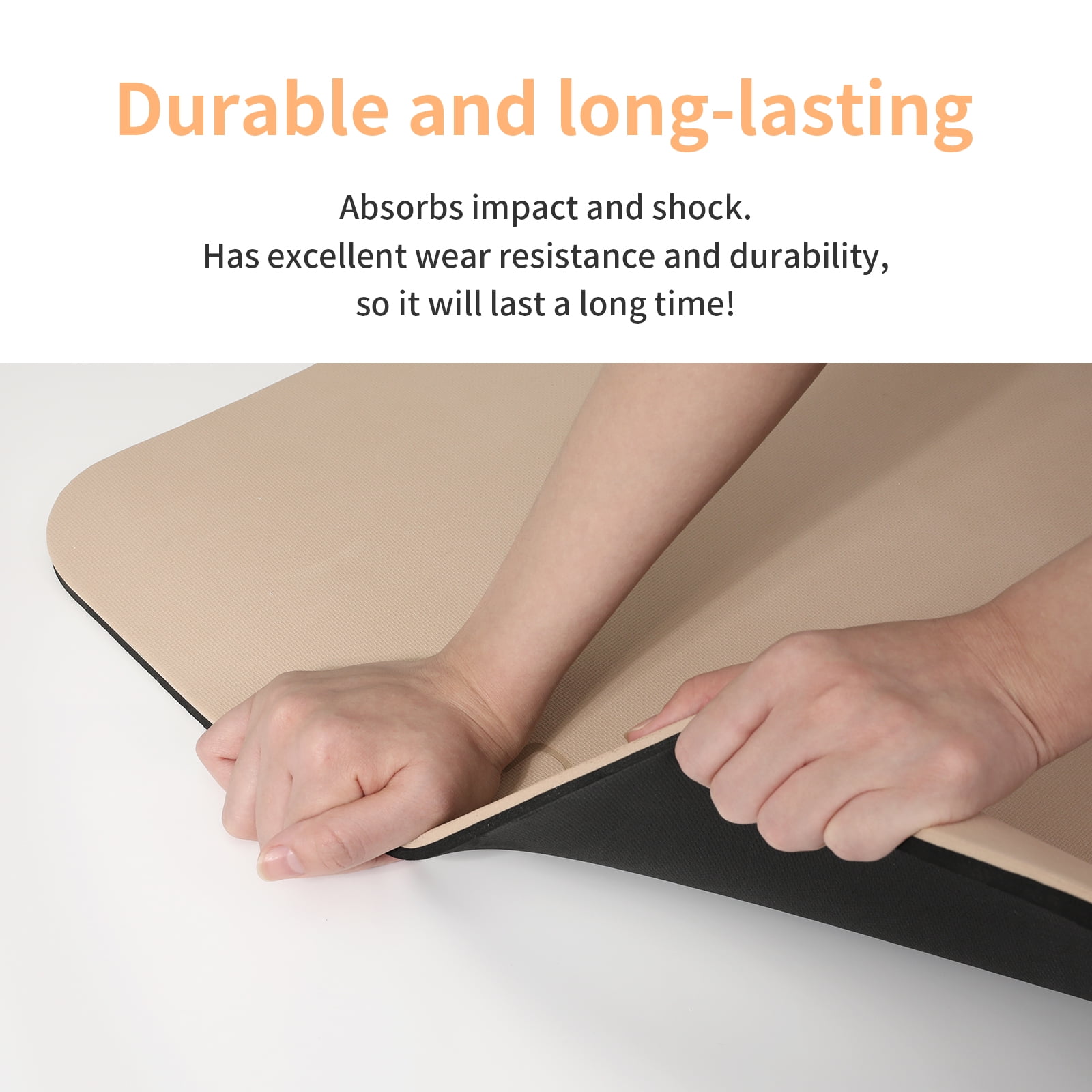 4W 10mm Thick Yoga Mat- TPE Non-Slip Exercise Mats with Strap for Home Workout/Pilatesfor Women Men72"×26"(Beige + Black)