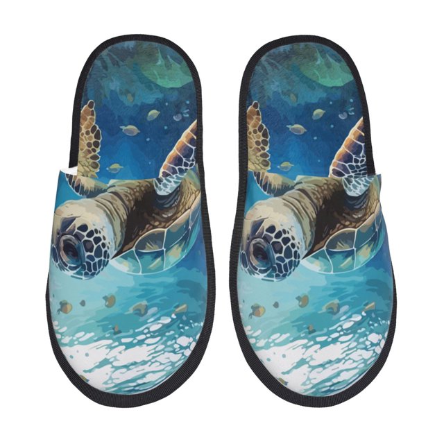 Fotbe Watercolor Turtle4 Pantuflas Peludas para Mujer con Estampado, Zapatillas de Peluche, Zapatos de Invierno para Casa, Uso Interior y Exterior-Medium