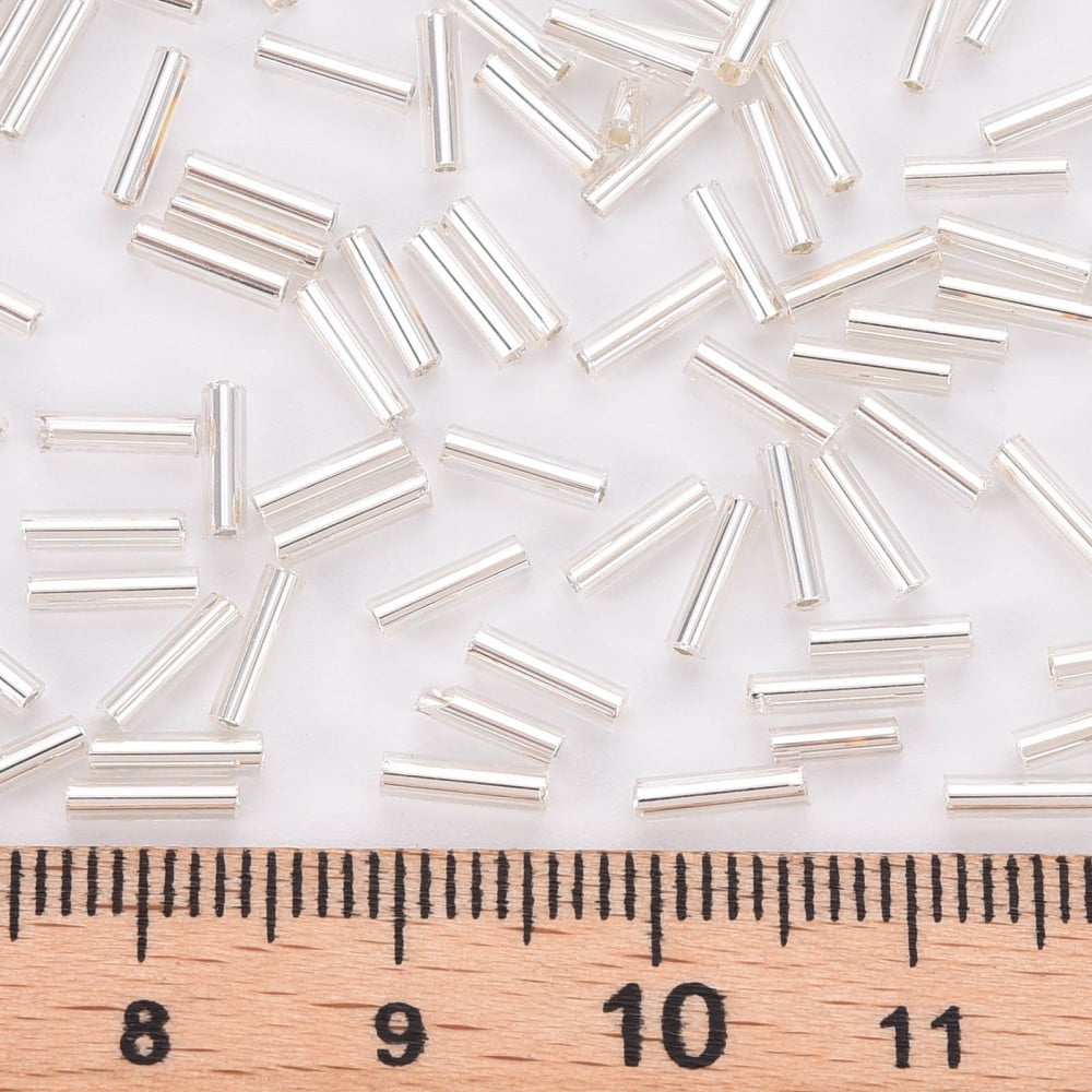 Plated Glass Bugle Beads Metallic Colours Floral White 6~7x2mm Hole: 1mm 10000pcs/Pound