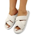 thumbnail image 2 of Fnooota Womens Slide Slippers, Non Slip Indoor Open Toe Warm Fuzzy Slippers Bedroom Shoes White Size 6-6.5, 2 of 6
