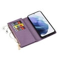 thumbnail image 4 of SaniMore for Samsung Galaxy S22 Star Laser Engraving Case, Magnetic Flip Zipper Wallet Cover Support Wrist Strap Card Slot & Kickstand Shockproof Protective Shell for Girls Ladies, Purple, 4 of 7