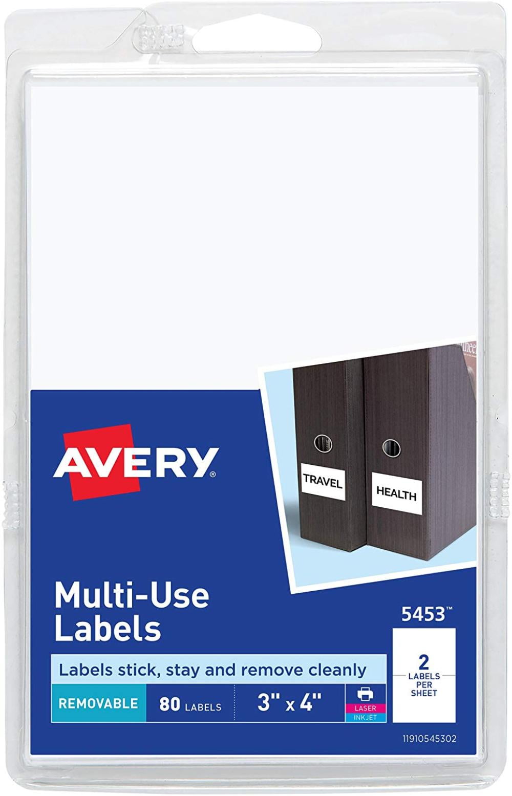 Self-Adhesive Removable Labels, 3 x 4 Inches, White, 80 per Pack (5453), Labels stick, stay and ...