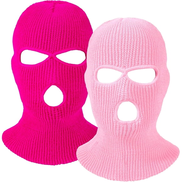 y 2 Pieces 3-Hole Ski Mask Knitted Face Cover Winter Balaclava Full Face Mask for Winter Outdoor Sports (Pink, Rose Red)