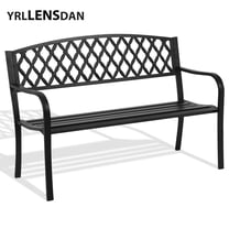YRLLENSDAN Metal Outdoor Bench Weatherproof 50inch Patio Bench for 3-person Garden Bench for Outdoors Yard Lawn Porch Park Bench Rust-Resistant Cast Iron Bench with Backrest,Black