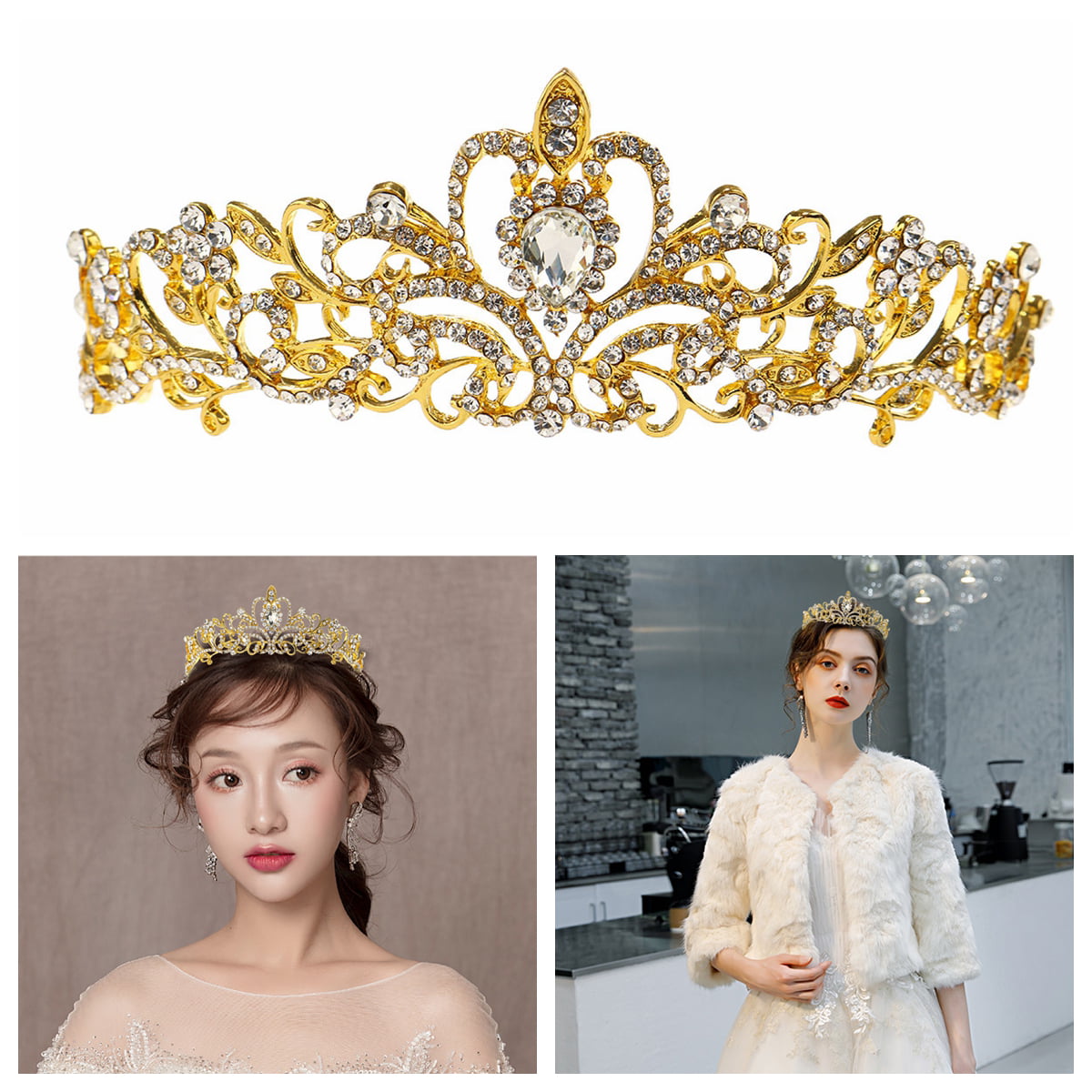 Bridal Wedding Jewelry Crystal Rhinestone Crown Hair Comb Headpieces Tiara 