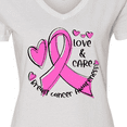 thumbnail image 4 of Inktastic Love, Care, Cure Breast Cancer Awareness Pink Ribbon Women's V-Neck T-Shirt, 4 of 5