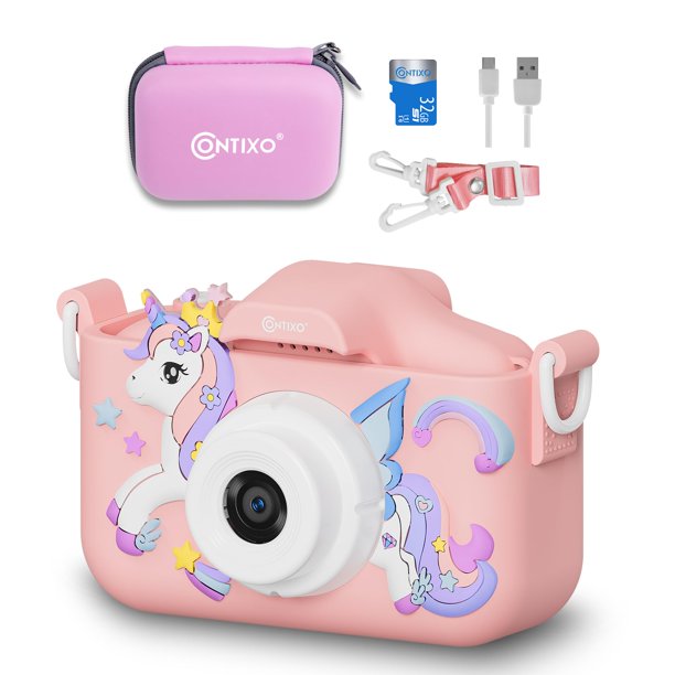 Cámara digital para niños Contixo KC3A 1080P con tarjeta SD de 32 GB, color rosa