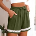 thumbnail image 5 of Bloomae Womens Linen Shorts Summer Casual Loose Drawstring Elastic Waist Beach Vacation Comfy Shorts Lightweight Lace Floral Crochet Eyelet Trim Boho Short Pants with Pockets Green S, 5 of 10