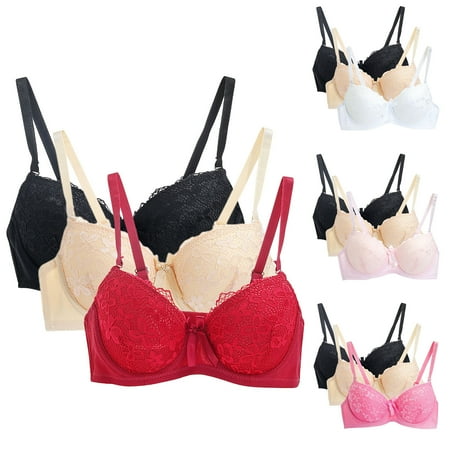 Brnmxoke 3PC Minimizer Bra for Women - Lace Bra Womans Full Coverage Bras Unlined Underwire Bra with Adjustable Straps White S