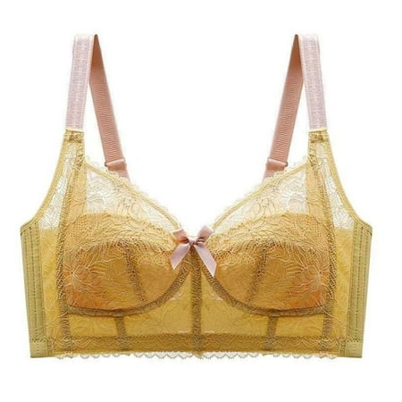 YHGFVOKJ Bras for Women Plus Size Underwear Push Up Thin Padded Bra Minimizing Lift Side Sexy Lingerie Breathable Brassiere Underwear Sports Bras for Women Pack Yellow 36/80
