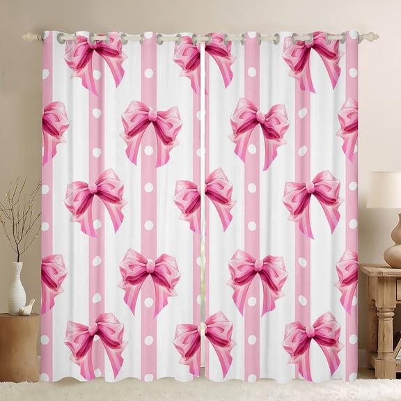 Feelyou Chic Bow-tie Kids Black Out Curtains, Watercolor Pink Bowknot Curtains Pack of 2 (42x63 Each), Kawaii Princess Style Bedroom Curtains, Window Curtains Decor