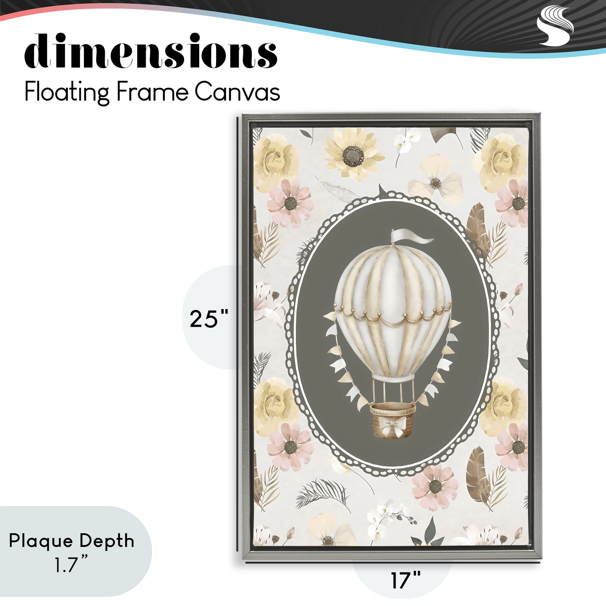 Stupell Industries Sunnyside Balloon over Florals Gray Framed Floater Canvas Wall Art, design by Ink Drop Loft