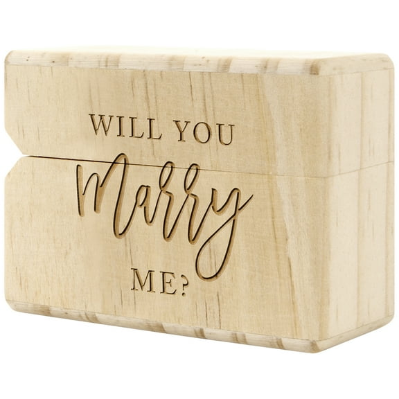 Koyal Wholesale Will You Marry Me? Engraved Real Wood Slim Ring Box, Wedding Engagement Proposal Ring Box