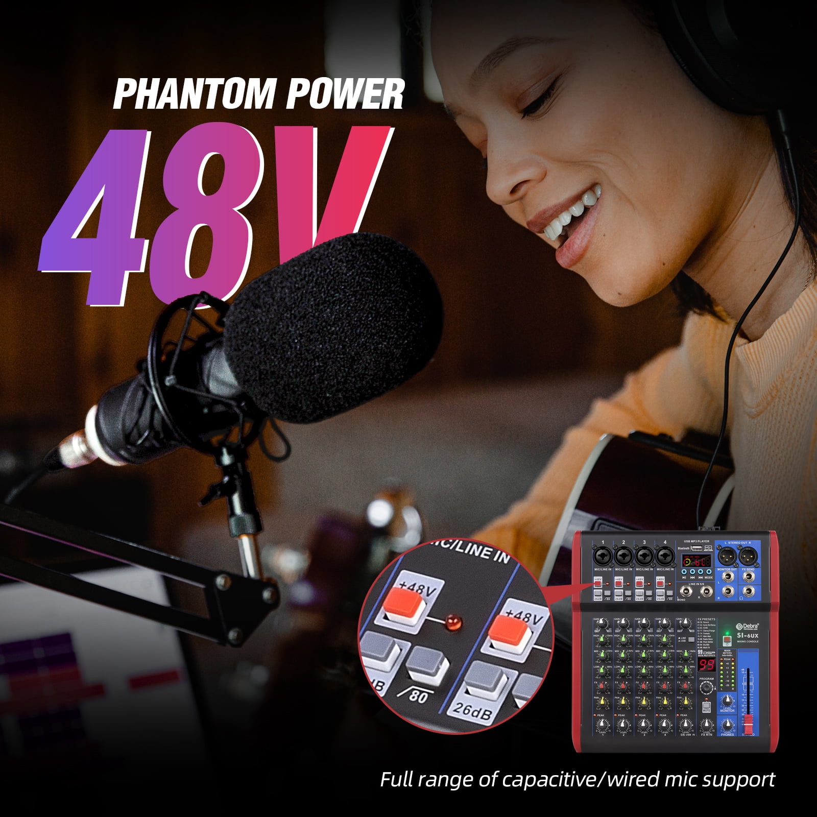 High sound quality! D Debra Audio Pro Portable Recording Mixer Audio With USB 99 DSP Digital Effects For DJ Mixer Console Karaoke Recording Studio (SI-6UX (6 Channel))