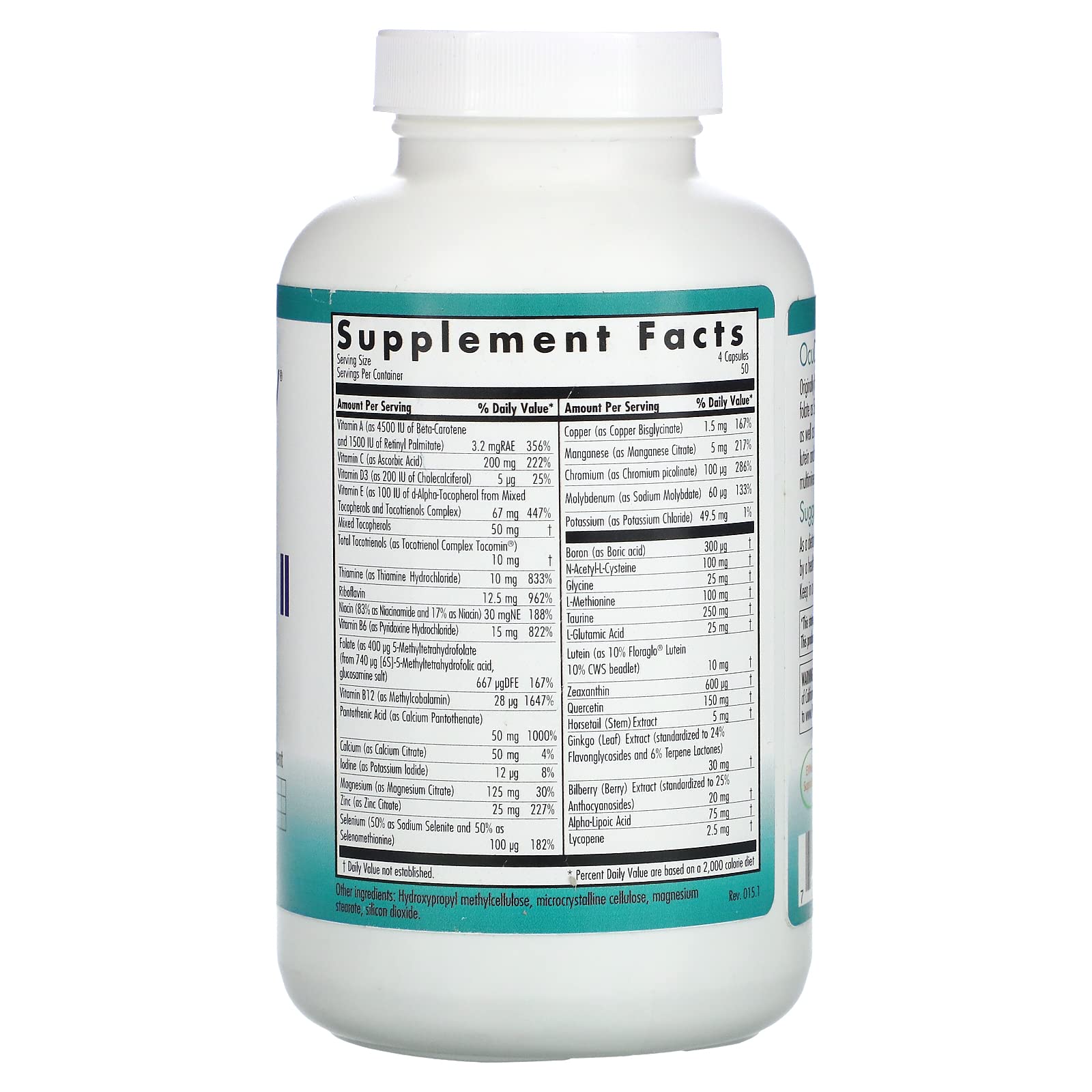 NutriCology OcuDyne II - Delivers 10 mg of Lutein - Folate, Tocotrienols & Vitamin D - Multivitamin & Multimineral Formula - Eye Health Support - 50 Servings - 200 Vegetarian Capsules