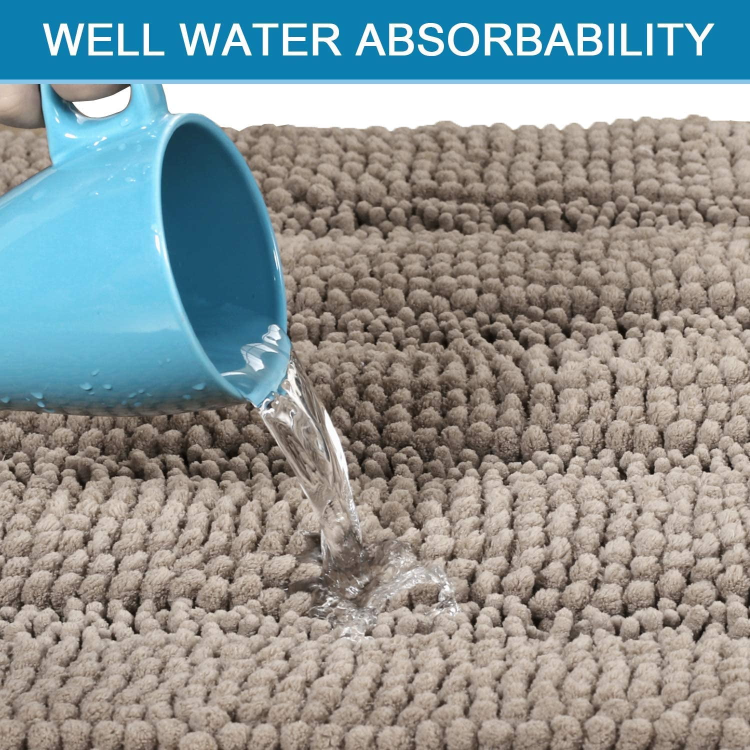 Bathroom Rugs Bath Rug Set 2 Piece Bathroom Contour Rug Toilet Mat Sets Non Slip Contour Bath Rug Ultra Thick Water Absorbent Striped Bath Mats Washable(36" x 24" Plus 20" x 24" U, Taupe)