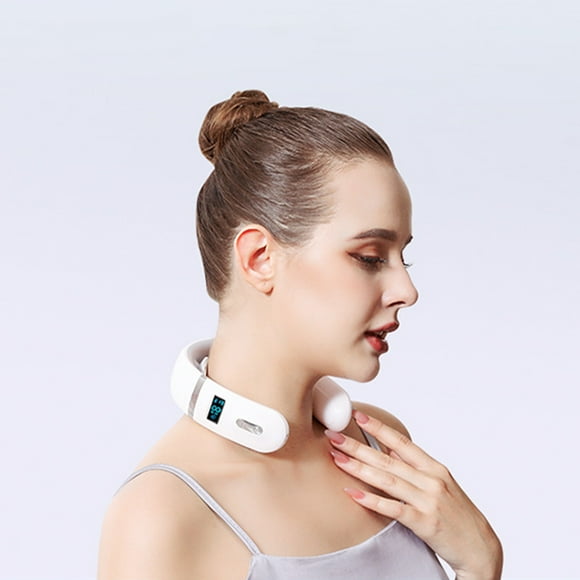 COFEST Cervical Spine Massager - 2 Heads， Cervical Charging Neck and Shoulder Massager， 9 Massage Modes， 19 Strengths， English Voice Control White