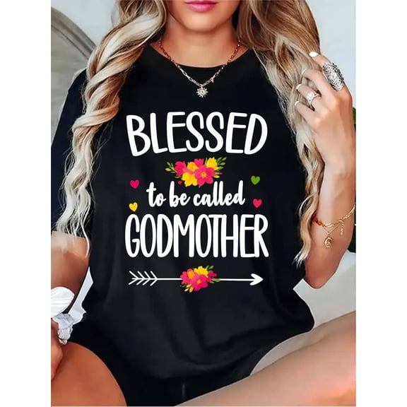 Women's Floral Blessed Godmother Graphic T-Shirt