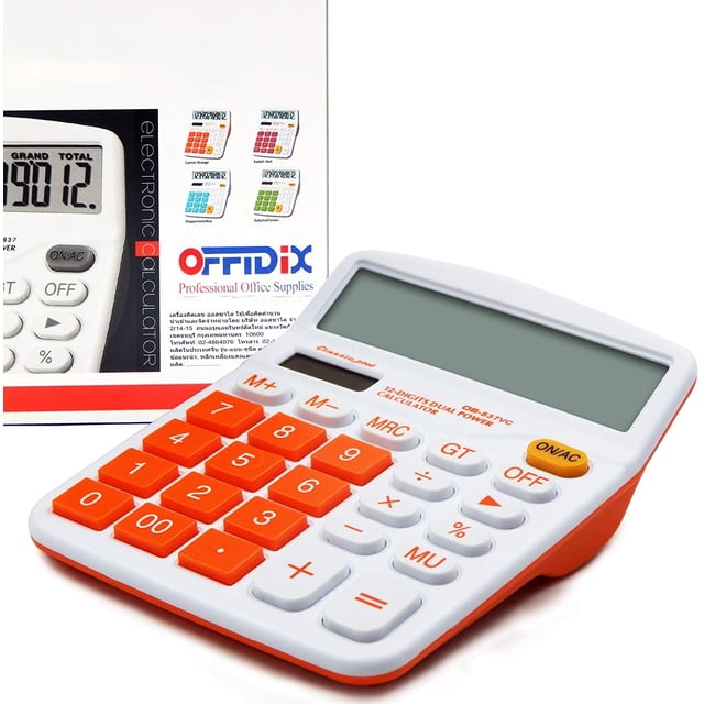 Calculadora de escritorio OFFIDIX, energía solar, batería, portátil, 12 dígitos, pantalla LCD grande, calculadora de mano diaria y oficina (naranja)