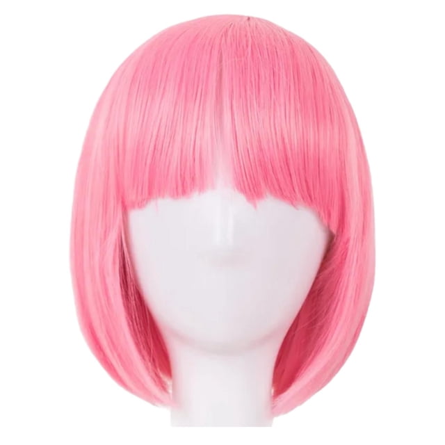 Peluca Rosa Vivo Corta Cabello Liso Y Fleco Kanekalon rosa Unitalla Lymalimoon SW BOB Rosa Vivo