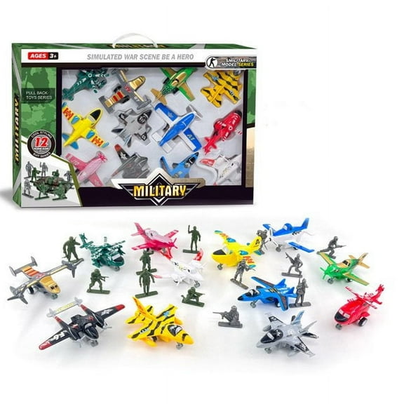Faty-T 12 Pcs Pull Back Airplane, Plane Playset, Aircraft Incl Helicopter, Fighter Jet, Bomber, Biplane