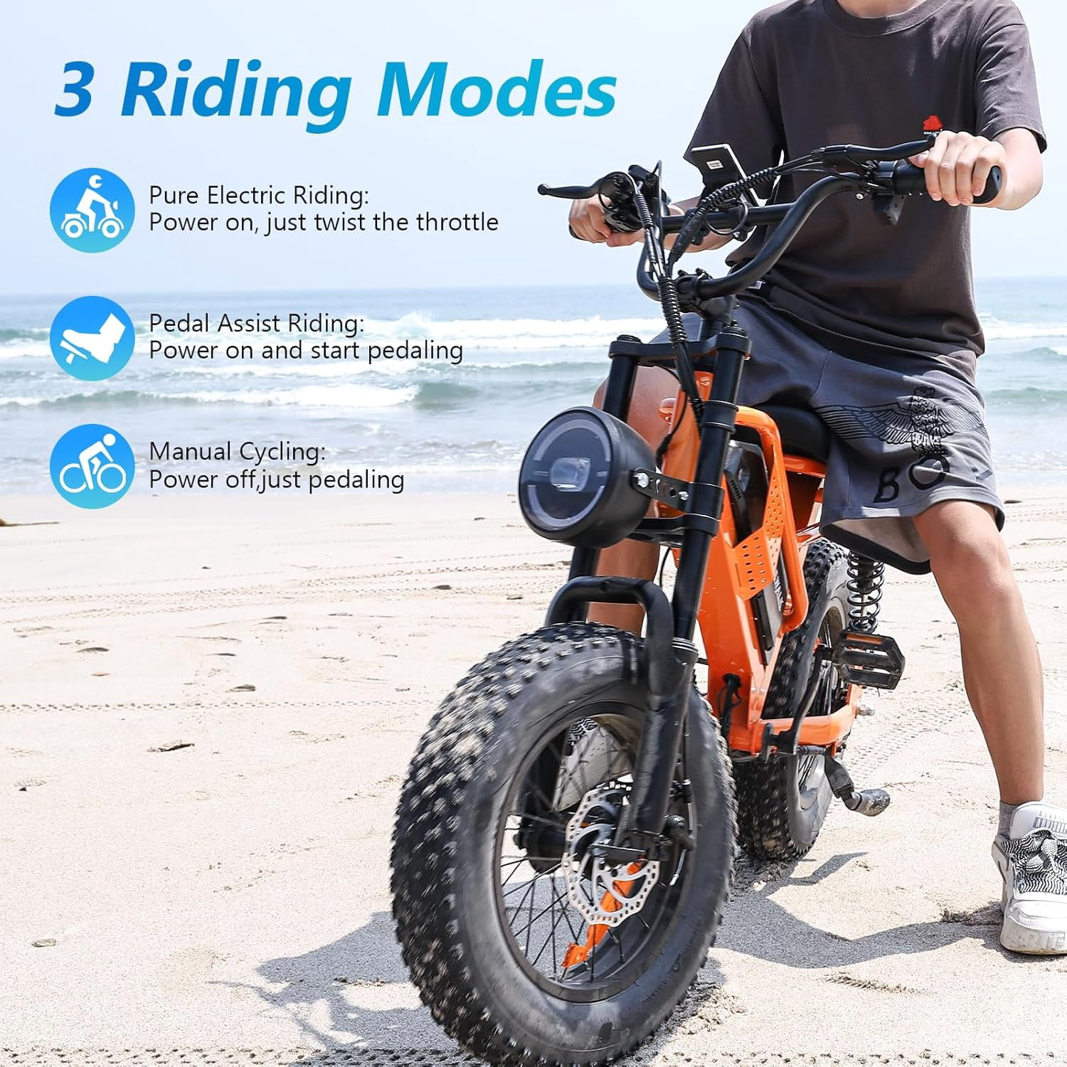 Spacewalk M6 Electric Bike M6 for Teens/Adults,48V 15Ah Removable Battery,1500W Peak Motor,21.7mph,16"Fat tire Ebike Dual Suspension UL2849