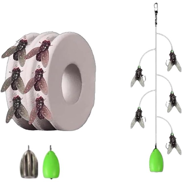 HUGFEGWE Multi-Hook Artificial Fly Fishing Lure Set, Bionic Fly Fishing Bait with 2 Throwing Aids, Quick Strike Fly Bait, Fly Hook Soft Bait, Handmade Lures Kit, for Freshwater Saltwater AZ824-13857