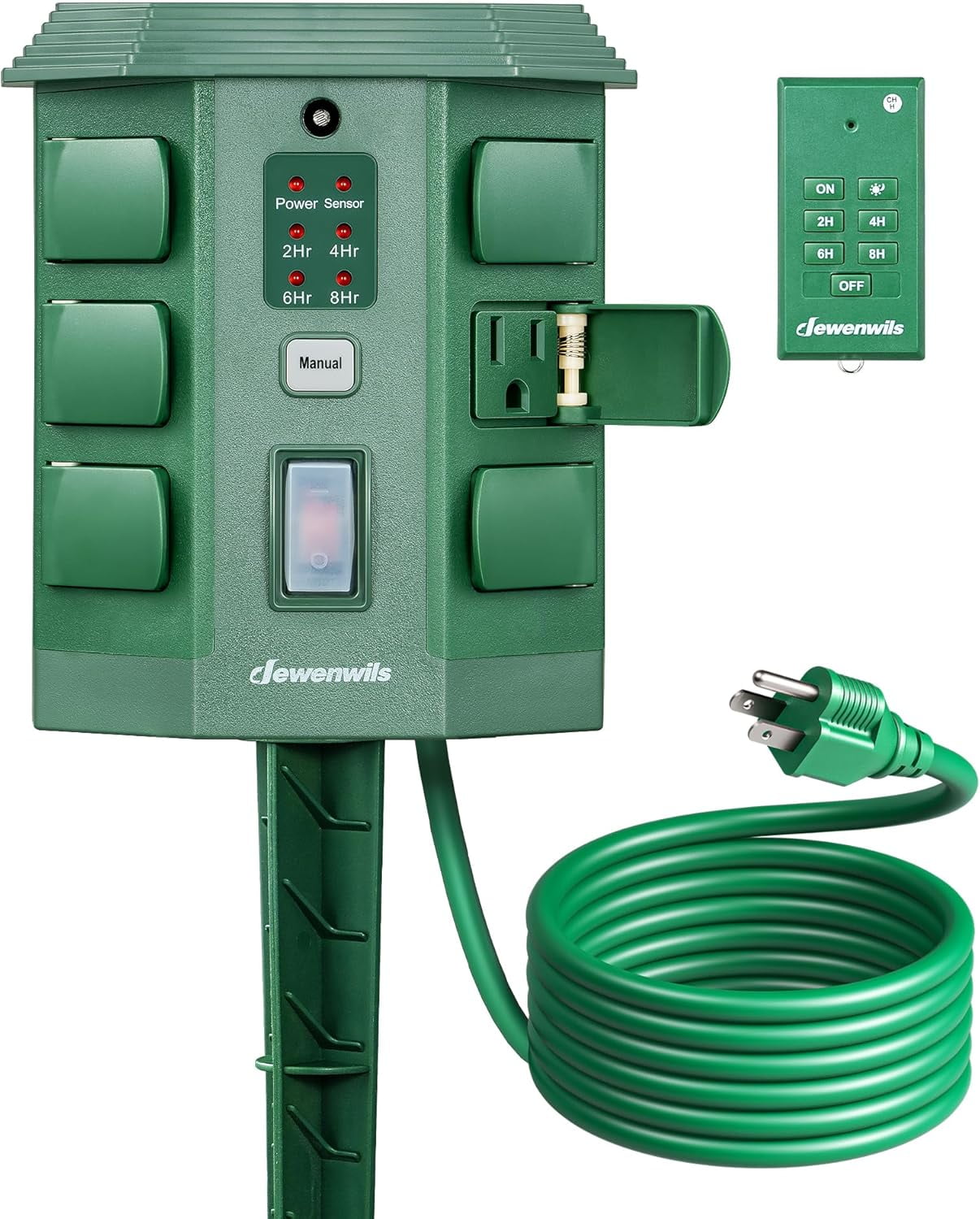 TiFFCOFiO Outdoor Power Strip Timer, Dusk to Dawn Sensor Outdoor Timer for Lights, 6 Feet Extension Cord Waterproof, 6 Grounded Outlets for Halloween and Christmas Decorations, ETL Listed