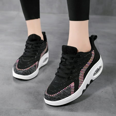 

YOTAMI Shoes for Women Outwear Deals under $15 Women s Height Increasing Shoes Wedge Heel Thick-soled Rocking Platform Sneakers Fashion Casual Single Shoes Black