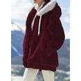 thumbnail image 2 of Womens Fuzzy Fleece Jacket Shacket Hooded Color Block Patchwork Cardigan Coats Outerwear with Pockets S Red Female, 2 of 5