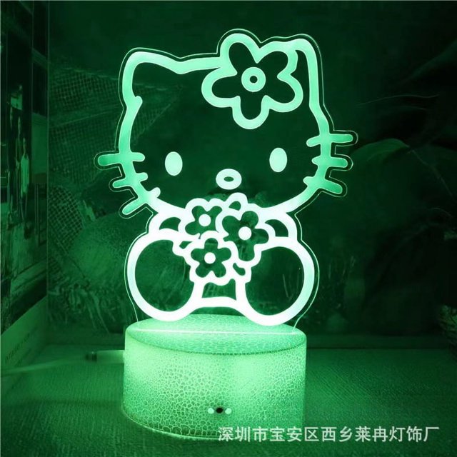 Lámpara de mesa LED con luz nocturna 3D de animación de Hello Kitty, lámpara de noche para dormitorio infantil, lámpara de ambiente colorido táctil