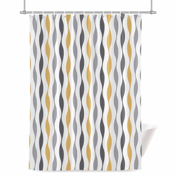 Yellow Wave Line Bathroom Shower Curtain, Modern Gray Striped Abstract Gradient Waterproof Washable Soft Bath Curtain for Bathtub Decor with 12 Hooks&Grommet, 36x78in