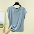 thumbnail image 2 of XuJwPNcy Pajama Tops for Women V Neck Short Sleeve Basic Solid Tshirts Loungewear Summer Soft Comfy Sleep Shirts, 2 of 5