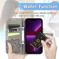thumbnail image 4 of Allytech Wallet Case for Apple iPhone 13 Pro Max, Bling Sparkle Butterfly Design PU Leather Folio Flip Stand Shockproof Cards Slots Hand Wrist Cover Shell for Apple iPhone 13 Pro Max 6.7" -Gray, 4 of 6