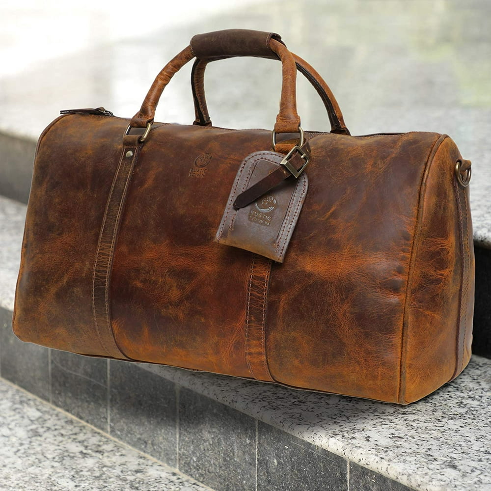 Rustic Town Vintage Leather Duffle Men's Travel Bag, Brown - Walmart ...