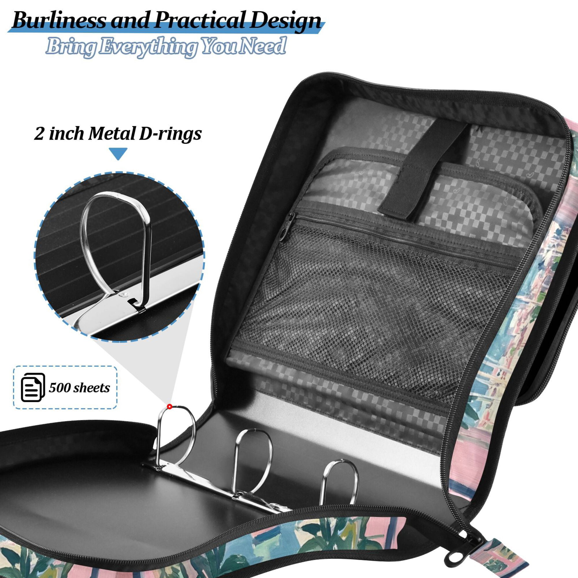 FORMRS Zipper Binder with Shoulder Strap 2-inch Ring 500 Sheet Capacity File Bag, Sea Boat