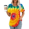 thumbnail image 2 of jtjvou Women's Casual Loose Short Sleeve Blouse Going out Tops for Teen Tie Dye Print Tees Summer Crewneck Shirts Trendy Fashion Lady Multicolor,M, 2 of 6