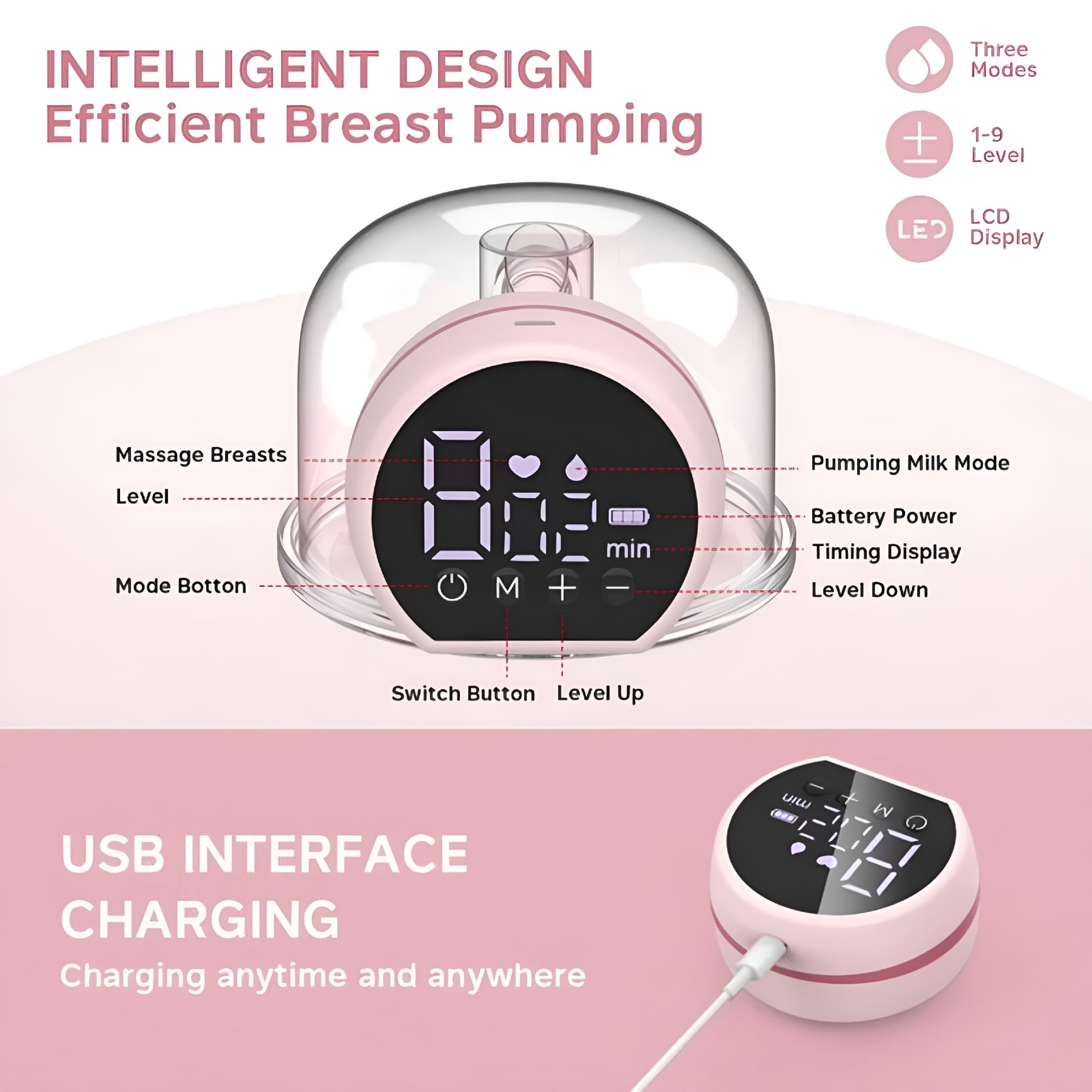 XIRQI Wearable Breast Pump Hands Free - Portable Wireless Breast Pump Electric with 3 Mode & 9 Levels, Silicone Breastfeeding Breastpump Can Be Worn in-Bra, Low Noise & Painless with Massage 24mm