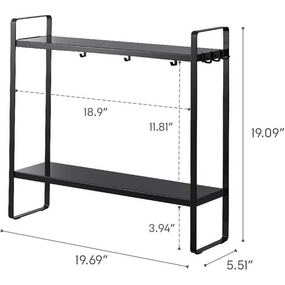 Yamazaki Home Tower Compact 2-Shelf Kitchen Storage Rack - Easy-to-Clean Steel Design, Versatile Hooks