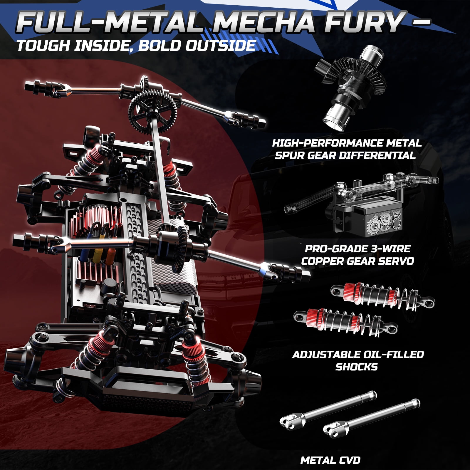 DEERC Brushless Fast RC Cars for Boys & Adults, 55KM/H, 1:18 Off-Road RC Truck, All Terrain 4x4 Racing Mecha Car, 50 Mins, Waterproof Remote Control Monster Truck, Compatible with 3S Battery