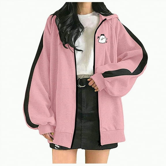 Kaprioy Zip Up Hoodie Y2K Hoodies Downtown Girl Oversized Cute Workout Essentials Hoodie Trendy Fall Fashion Clothes Pink, S