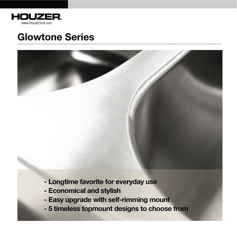 Houzer Glowtone 33 in Stainless Steel Topmount 3-hole 50/50 Double Bowl 8 in Deep Kitchen Sink - 3322-8BS3-1