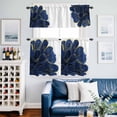 thumbnail image 2 of Blue Gold Flower Kitchen Curtains Valances and Tiers Set of 3 Deep Blue Gradient Vintage Abstract Line Tier Curtains and Valance with Rod Pocket for Small Windows, 27.5"x36", 2 of 9