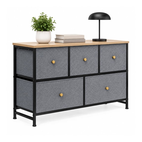 Alvantor 5/7 Drawer Fabric Dresser, Storage Tower for Bedroom and Closet, Chest of Drawers with Sturdy Steel Frame & Wooden Top for Living Room, Entryway