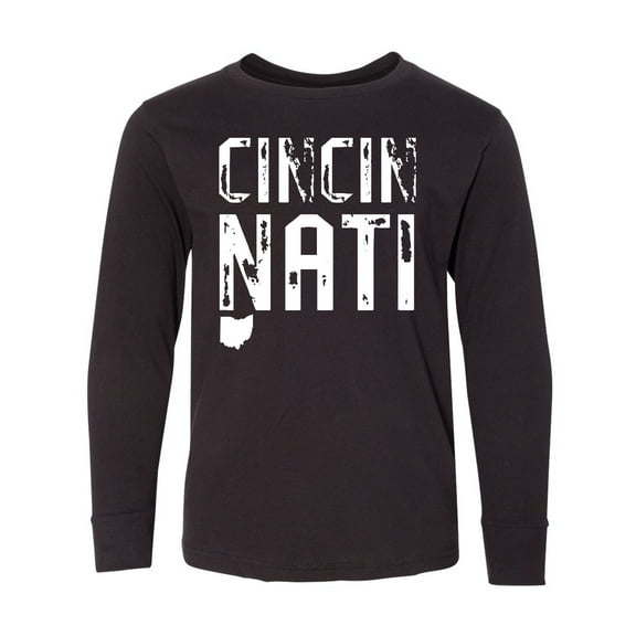 Inktastic Cincinnati, Ohio Distressed Font Long Sleeve Youth T-Shirt